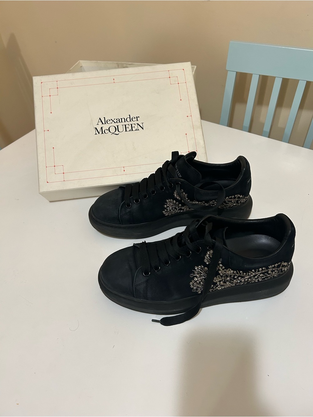 Alexander McQUEEN  Black Embellished Lace-Up Sneakers